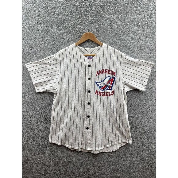 Vintage Anaheim Angels Off The Bench Blank Back Pinstripe 97-01 Logo Jersey XL - Picture 1 of 4
